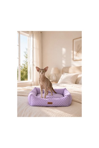 Kedi Ve Köpek Yatağı Kafa Destekli Kaydırmaz Taban Yıkanabilir Fermuarlı Minder %100 Boncuk Elyaf Lila - 880946152 M