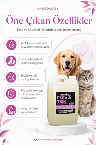 Animology Flea Tick Köpekler İçin Koruyucu Bakım Şampuanı 5 Lt - 20:1 Konsantre