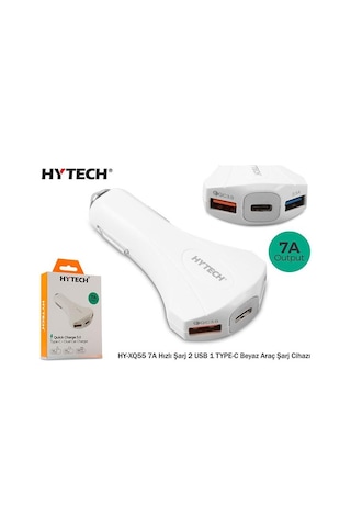Hytech Hy-Xq55 Type-C + Çift Usb Çıkışlı Çakmak Şarj 7A Beyaz