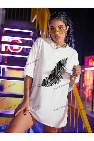 Adrift Tüy Baskılı Oversize Kalıp Unisex T-shirt Beyaz