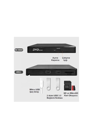 Kenly Harici DVD-RW USB 3.0 + SD TF Kart Okuyucu + 3.0 USB Hub