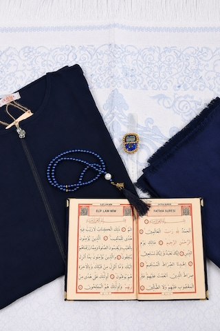 Bilenler Kadın Namaz Seti Fermuarlı Namaz Elbisesi Seccade Örtü Yasin Tesbih Zikirmatik Lacivert