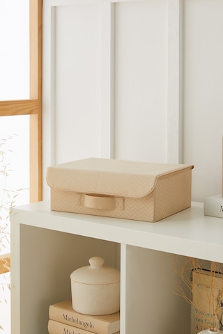 Ocean Home Textile Çekmece İçi Bej Balıksırtı Kapaklı Kutu 30 x 23 x 11 cm