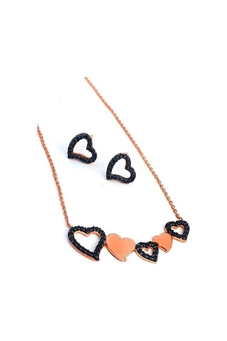 Siyah Oniks Taşlı 925 Ayar Gümüş Aşk Kombini-Standart