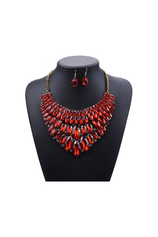 Yayın Aksesuarları, Moda Elmas Renkli Mücevher Kolye Küpe Seti, Aksesuarlar Siyah