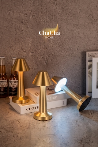 Chacha Home Pera Metal Led Masa Lambası 22x10 Cm - Lüks Dekoratif Abajur Ve Gece Lambası Gold