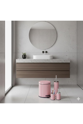 Vinoks Eko Serisi 4' Lü Banyo Seti Çöp Kovası+kolozet Fırçası+sabunluk+fırçalık Pembe Pembe