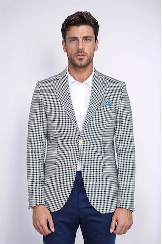 Lacivert Kazayağı Desenli Gold Renk Metal Düğmeli Slim Fit Erkek Blazer Ceket - Wessi Navy Blue