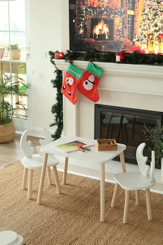 The White Deer 1 Masa + 2 Sandalye (Çocuklar için Yaz-Sil Montessori Aktivite ve Etkinlik Masa Sandalye Takımı)