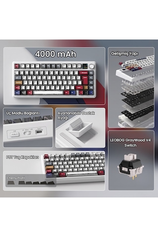 Aula F75 Max Mekanik Gaming Oyuncu Klavyesi Tkl Rgb Graywood V4 Switch Kablosuz Makrolu Hot Swap Türkçe Q Comic 14413384