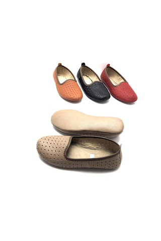 Hakiki Deri Hava Alabilir Delikli Bej Renk Hac Umre Tavaf Patiği Ve Ev Ayakkabısı Bej