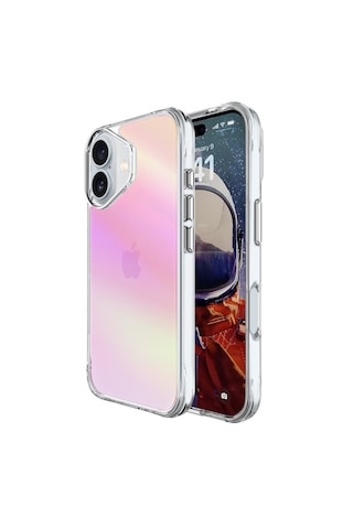 Bix iPhone Uyumlu 16 Plus Pure Rainbow Renk Geçişli Şeffaf Kılıf Çizilmeye Dayanıklı Darbe Emici Pembe