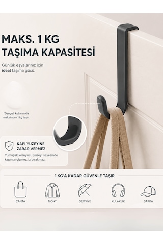 Beylini 10'lu Pratik Askı Kapı Banyo Mutfak Düzenleyici Askı Seti Pratik Kanca Askılık Basit Pratik Tak Çıkar Antrasit