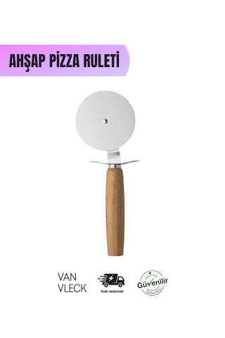Ahşap Saplı Pizza Ruleti Paslanmaz Çelik Bıçaklı, Ergonomik Tutmalı Hamur Ve Pizza Kesici Ahşap
