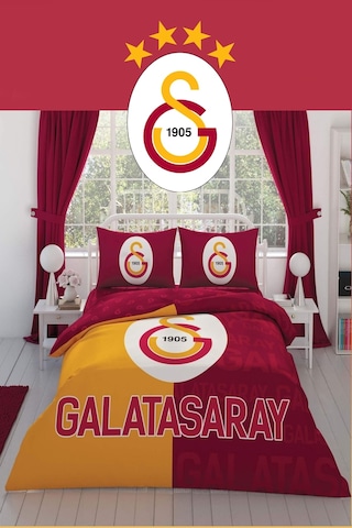 Lisanslı Galatasaray Parçalı Logo Pamuk Çift Kişilik Nevresim Takımı Çok Renkli Renkli