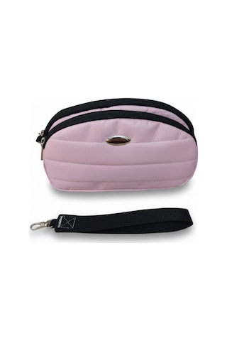 Newish Polo Portföy Stil Çift Gözlü Makyaj Ve El Çantası-dokulu Model Pembe
