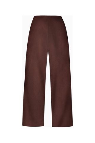 Because Of Alice Formal Satin Straight Leg Trousers Saten Düz Paça Kadın Pantolon Koyu Kahverengi