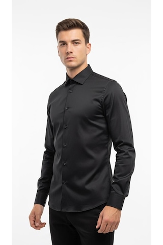 Plus Scorpion Erkek Klasik Slim Fit Gömlek Nefes Alan Kumaş, Şık Ofis Gömleği, Beyaz/siyah Siyah
