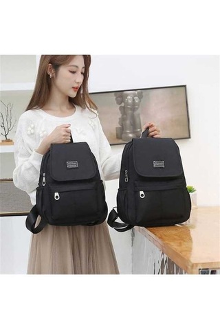 Luckydog Siyah Oxford Kadın Çanta, 28x12x38cm, Rahat Moda Sırt Çantası Siyah