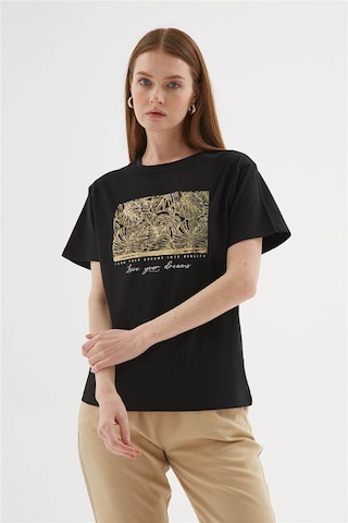 Fashion Friends Baskılı Taşlı Kadın Bluz 25y0062k1 Siyah