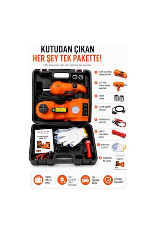 5 Ton Hidrolik Araç Krikosu 12v 4in1 Elektrikli Kriko Seti Hava Kompresörü Bijon Sökme Anahtarı Lastik Değiştirme Led Rj-5t
