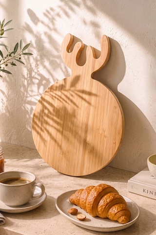 Geyikli Bambu Sunum Kesme Tahtası 32 Cm Kayın