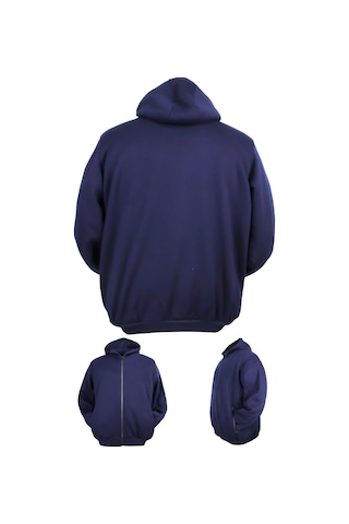 Erkek Büyük Beden 105 - 185 Kilo Arası İçin Uygun Kapüşonlu 3 İplik Şardonlu Kışlık Kalın Sweat Mont Indigo