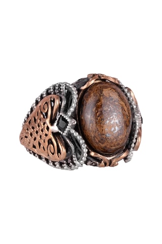 El Yapımı Gerçek Doğal Bronzit Taş Yüzük, 925 Ayar Katı Gümüş Erkek Yüzüğü Gümüş