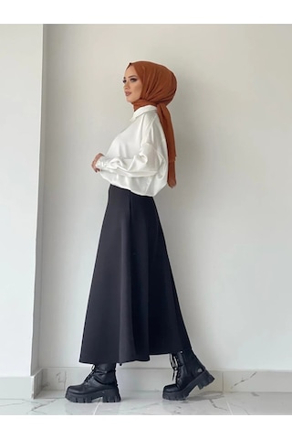 Puf Scuba Kloş Etek Siyah