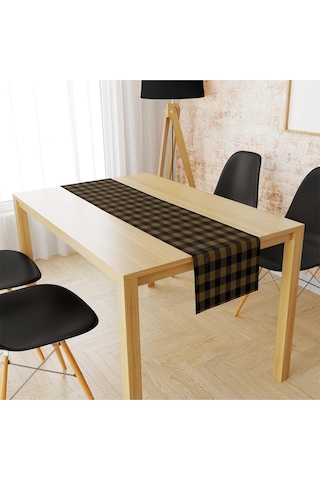 Sarı-siyah Kare Runner 140x45cm İnce Keten, Uluslararası Yıkama Ve Solmama Sertifikası Çok Renkli