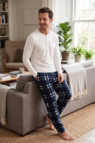 Buratti Lastikli Bel Düz Paça Yumuşak Dokulu Polar Pijama Altı Erkek Pijama Altı 6098001 Lacivert-yeşil