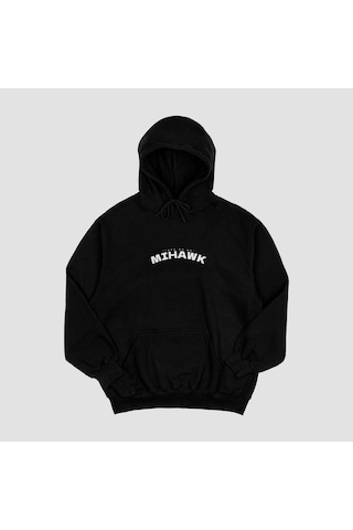Unisex Siyah Mihawk Baskılı Hoodie Oversize Kapşonlu Sweatshirt Siyah
