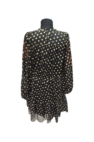 Darlin Moda Kadın Siyah Gold Puantiyeli Uzun Kollu Mini Elbise Dm80148 Siyah