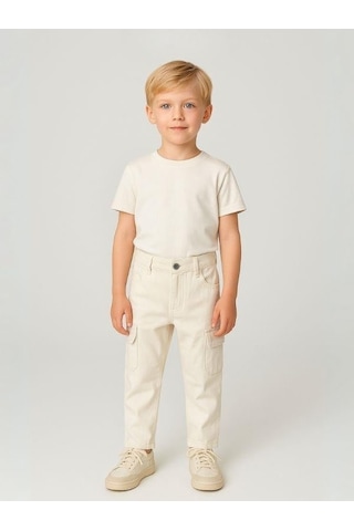Nanica Kids Erkek Bebek Pamuklu Kumaş Kargo Cepli Pantolon-16006 Krem