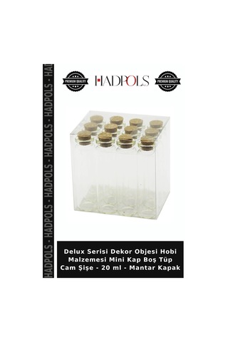 Delux Serisi Dekor Objesi Hobi Malzemesi Mini Kap Boş Tüp Cam Şişe - 20 Ml - Kapak