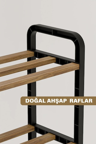 4 Katlı Ekonomik Ahşap Çubuklu 40 Cm Ayakkabılık, Raf Ünitesi Ceviz