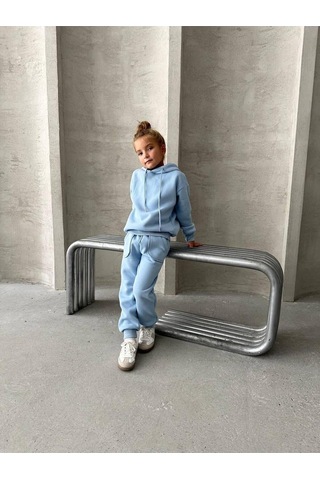 Üç İplik Kapüşonlu Şardonlu Takım Krem - Yeşil