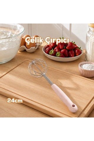 Porsima 1875 Paslanmaz Çelik Çırpıcı Pratik Karıştırıcı Çırpma Teli 24cm Beyaz