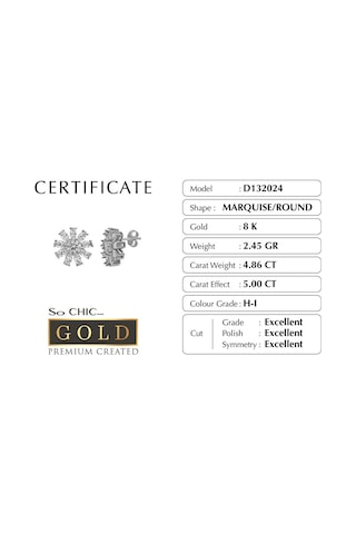 Beyaz Altın Sertifikalı Premium Created Markiz Taşlı Küpe