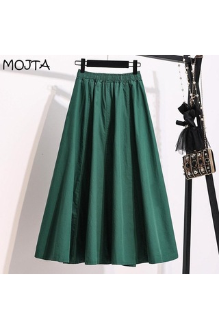 Mojta Kadın Giyim Yüksek Bel Bahar Sonbahar Artı Boyutu Ince A-line Etek Gevşek Rahat Orta Uzunlukta Etek Siyah