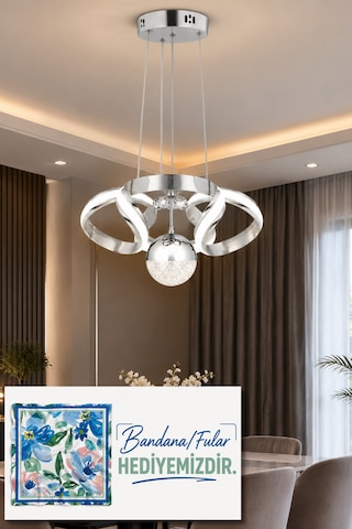 Çizgili Kasa Diana Power Led Avize Krom Modern Dekoratif Halka Tasarımlı Salon Ve Yemek Odası Aydınlatma 4175