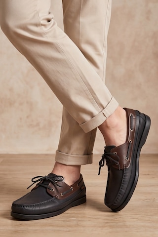 Royal Marine Siyah Kahve Premium Deri Erkek Loafer - El İşçiliği Özel Tasarım Klasik Gemi Ayakka... Siyah - Kahverengi