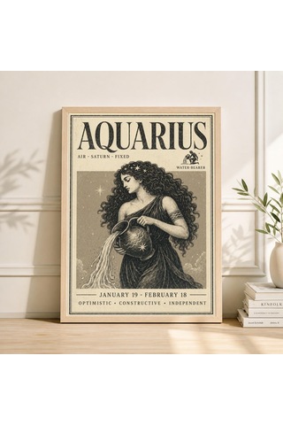Kova Burcu Posteri, Su Taşıyıcı Astroloji Baskısı, Şık Burç Sanatı, Boho Yatak Odası Dekorasyonu