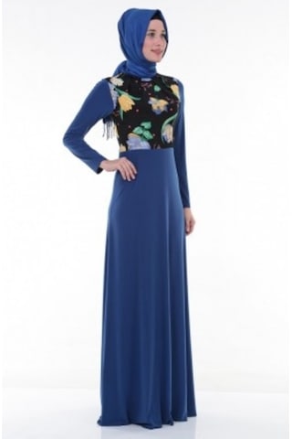 Nidya Moda Pilili Saks Elbise-4046Sx Saks