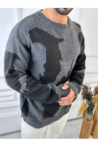 Kazak Çift Kat Örme Natural Pamuk Kazak Yırtık Detaylı Lazer Kesim Salaş Triko Kazak Siyah