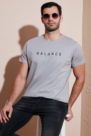 Buratti Pamuklu Slim Fit Bisiklet Yaka Erkek T Shirt 541Balance Açık Gri