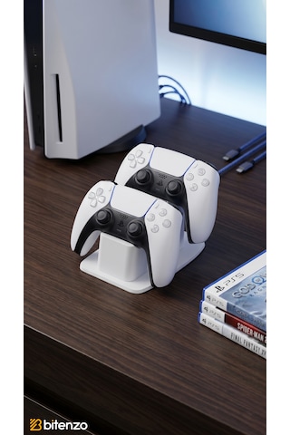 Duo-sync Çiftli Gamepad Standı - 2'li Oyun Konsolu Kol Tutucu Ve Masaüstü Düzenleyici - Beyaz