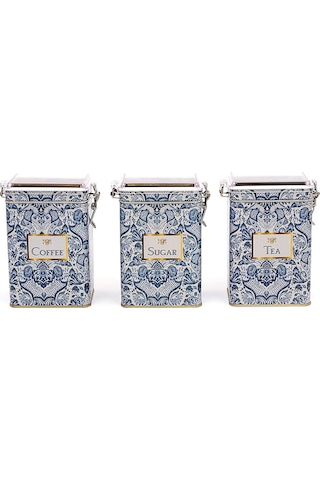 Azulejos Desenli Dikdörtgen Kilitli Saklama Kabı 3 Lü Set 7.5 X 10 X 15 Cm Tea, Coffee, Sugar Çok Renkli