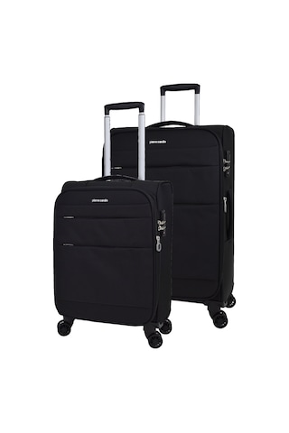 Pierre Cardin Ultra Light Hafif Lüx Kumaş 2'li Valiz Seti Orta Boy - Kabin Boy Siyah Pc4200 Siyah