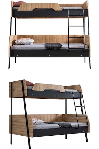 Ranza, Alba Geniş İkili Ranza, 120x200 Cm - 90x200 Cm - Ceviz-antrasit + 2 Comfort Yatak 90 X 190 CM
